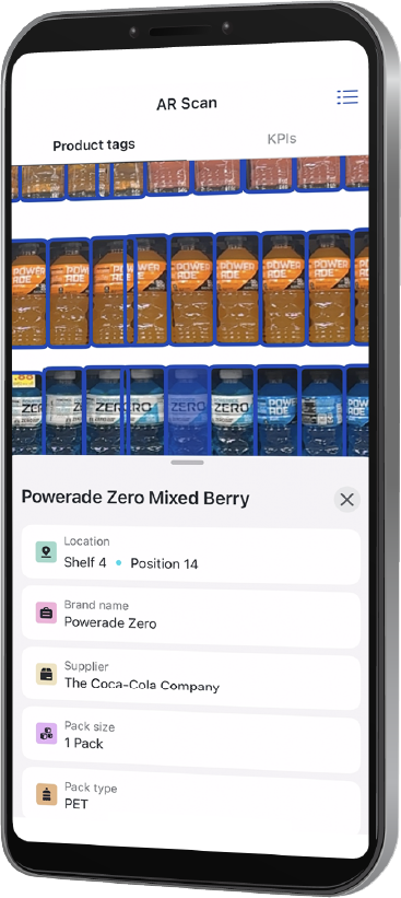 GoSpotCheck's image recognition software automatically identifying and counting SKUs on a retail shelf.